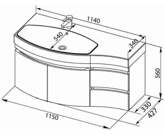 Тумба с раковиной Aquanet Опера 115 L белый (2 дверцы 2 ящика) арт. 00212990_, изображение 3