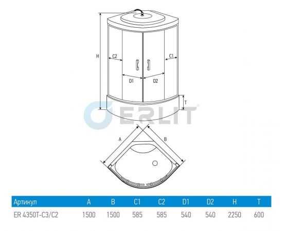 Душевой бокс Erlit Comfort ER4350T-C2 1500x1500x2250_, изображение 8