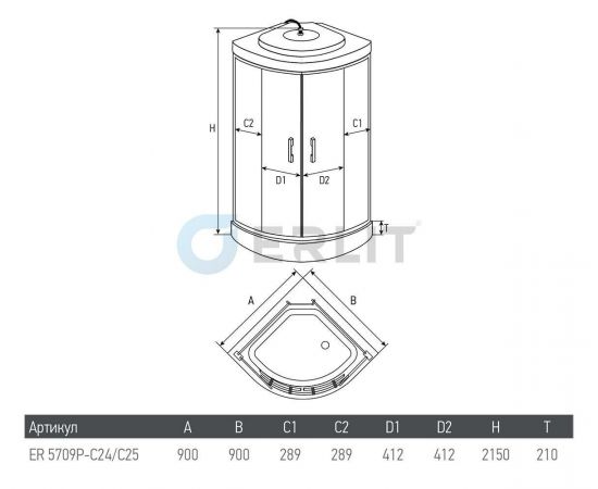 Душевая кабина Erlit Eclipse ER5709P-C24 900x900x2150_, изображение 9