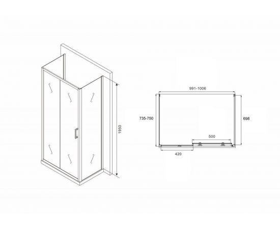 Душевой уголок ABBER Schwarzer Diamant AG30100B-S75B-S75B_, изображение 5