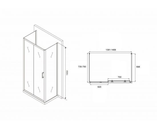 Душевой уголок ABBER Schwarzer Diamant AG30140B-S75B-S75B_, изображение 5