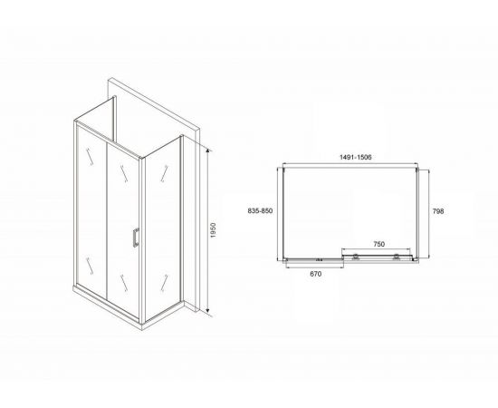 Душевой уголок ABBER Schwarzer Diamant AG30150B-S85B-S85B_, изображение 5