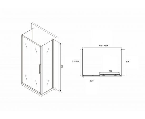 Душевой уголок ABBER Schwarzer Diamant AG30180BH-S75B-S75B_, изображение 5