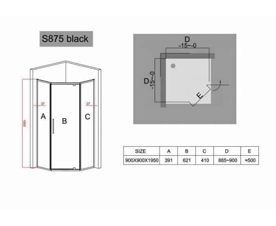 Душевой уголок Black&White S875 Black 90х90х195_, изображение 3