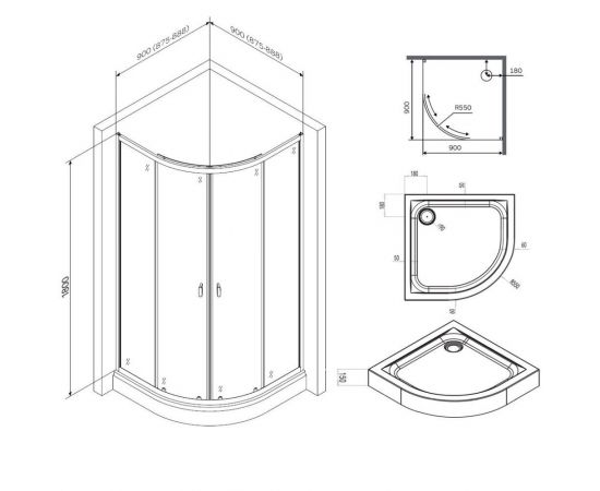 Душевой уголок Am.Pm X-Joy Twin Slide W88E-205-090BT64 90x90 c поддоном_, изображение 9