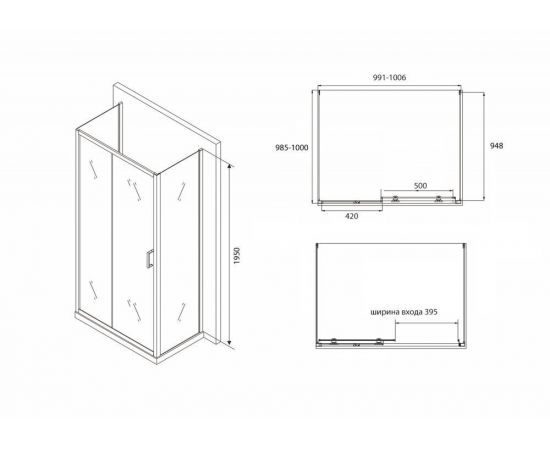 Душевой уголок ABBER Schwarzer Diamant AG30100B-S100B-S100B_, изображение 5