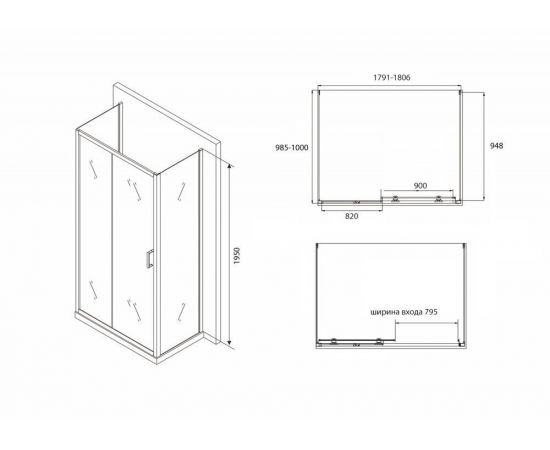 Душевой уголок ABBER Schwarzer Diamant AG30180B-S100B-S100B_, изображение 5