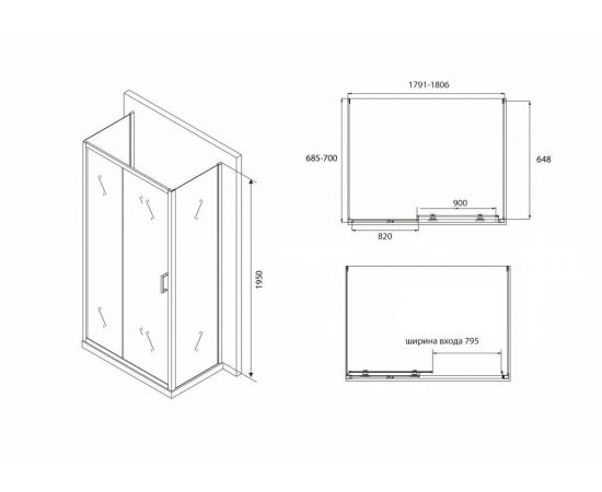 Душевой уголок ABBER Schwarzer Diamant AG30180B-S70B-S70B_, изображение 5