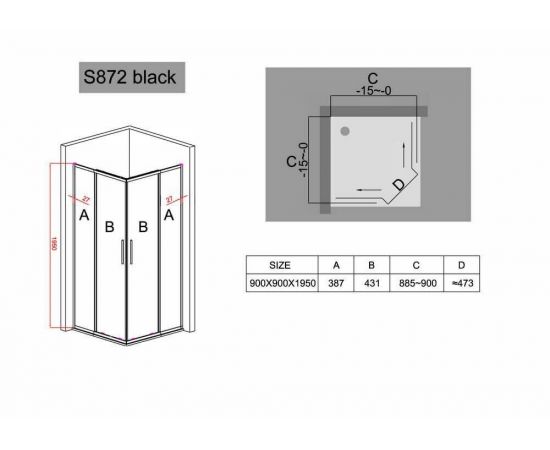 Душевой уголок Black&White S872 Black 90х90х195_, изображение 5