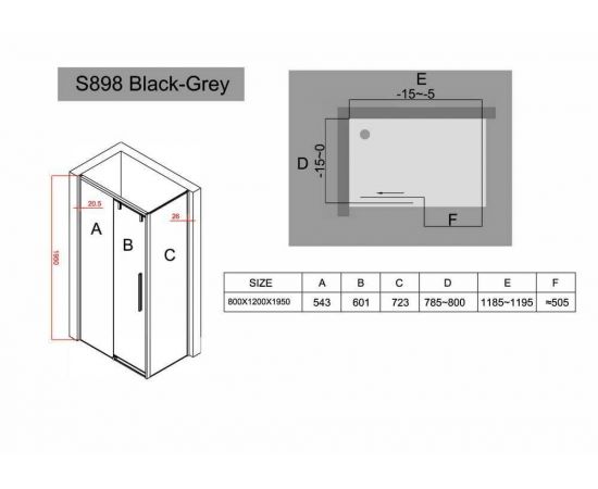 Душевой уголок Black&White S898 Black-Grey 80х120х195_, изображение 5