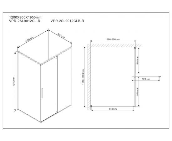 Душевой уголок Vincea Slim VPR-2SL9012CLB-R, 1200*900, матовый черный, стекло прозрачное, правый_, изображение 4