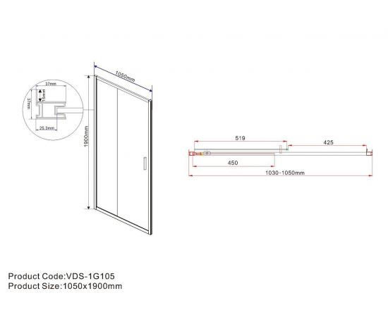 Душевая дверь Vincea Garda VDS-1G105CL, профиль хром, стекло прозрачное_, изображение 4