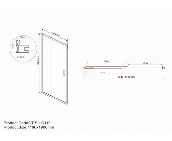 Душевая дверь Vincea Garda VDS-1G110CL, профиль хром, стекло прозрачное_, изображение 4