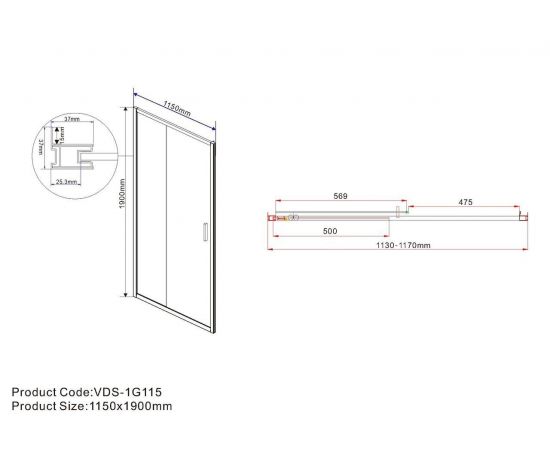 Душевая дверь Vincea Garda VDS-1G115CL, профиль хром, стекло прозрачное_, изображение 4