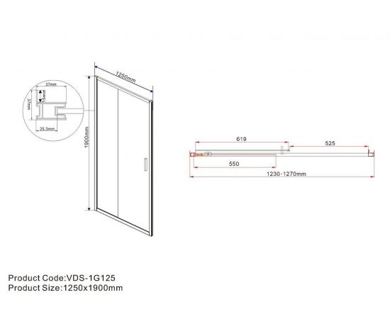 Душевая дверь Vincea Garda VDS-1G125CH, профиль хром, стекло шиншилла_, изображение 6