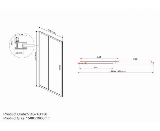 Душевая дверь Vincea Garda VDS-1G150CL, профиль хром, стекло прозрачное_, изображение 4