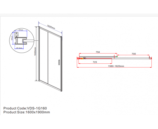 Душевая дверь Vincea Garda VDS-1G160CL, профиль хром, стекло прозрачное_, изображение 4