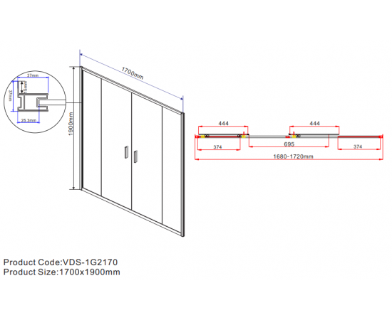 Душевая дверь Vincea Garda VDS-1G2170CL, профиль хром, стекло прозрачное_, изображение 6