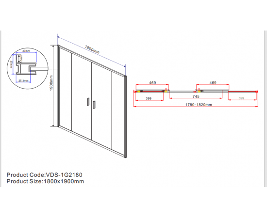 Душевая дверь Vincea Garda VDS-1G2180CL, профиль хром, стекло прозрачное_, изображение 6