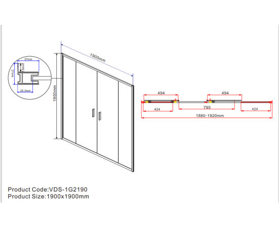 Душевая дверь Vincea Garda VDS-1G2190CL, профиль хром, стекло прозрачное_, изображение 6