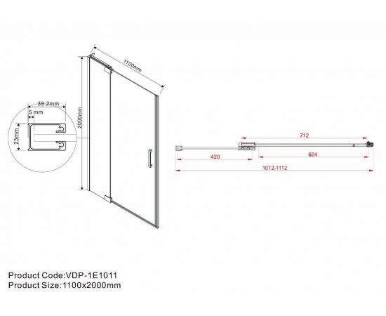 Душевая дверь Vincea Extra VDP-1E1011CLB, профиль черный, стекло прозрачное_, изображение 7