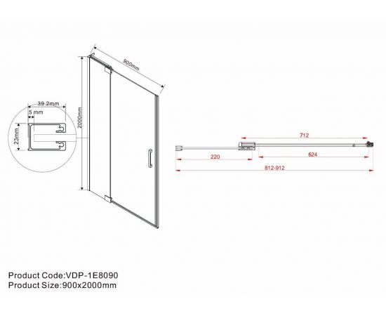 Душевая дверь Vincea Extra VDP-1E8090CGB, профиль черный, стекло тонированное_, изображение 6