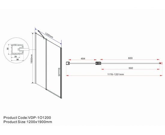 Душевая дверь Vincea Orta VPP-1O120CH-L, профиль хром, стекло прозрачное_, изображение 3