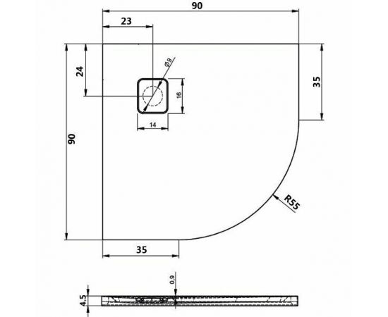 Акриловый душевой поддон Riho Basel 451 90x90 черный матовый, накладка хром DC981700000000S_, изображение 2