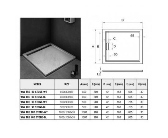 Душевой поддон WeltWasser WW TRS 100 Stone-BL черный_, изображение 2