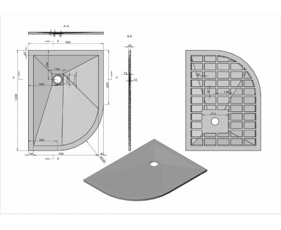 Поддон для душа из искусственного камня Vincea VST-4SQ9012W-L, 1200*900*25, белый матовый_, изображение 6