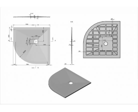 Поддон для душа из искусственного камня Vincea VST-4SQ9090A, 900*900*25, антрацит_, изображение 5