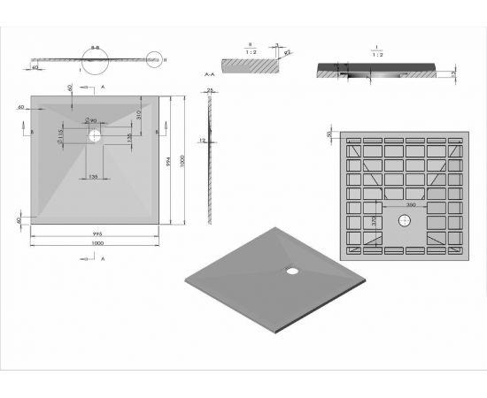 Поддон для душа из искусственного камня Vincea VST-4SR1010A, 1000*1000*25, антрацит_, изображение 5