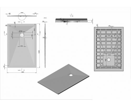 Поддон для душа из искусственного камня Vincea VST-4SR8012W, 1200*800*25, белый матовый_, изображение 5