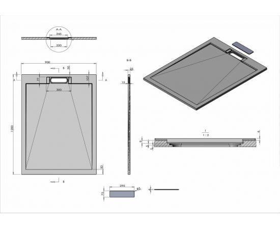 Поддон для душа из искусственного камня Vincea VST-4SRL9012A, 1200*900*25, антрацит_, изображение 5