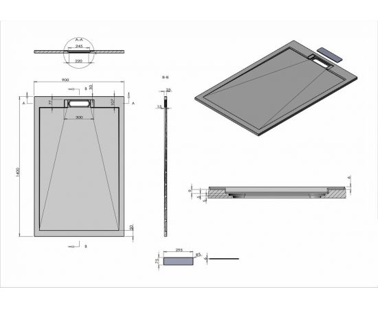 Поддон для душа из искусственного камня Vincea VST-4SRL9014W, 1400*900*25, белый матовый_, изображение 5