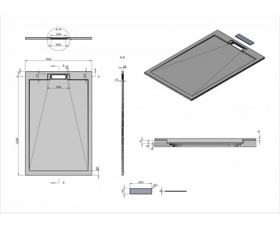 Поддон для душа из искусственного камня Vincea VST-4SRL9016W, 1600*900*25, белый матовый_, изображение 5