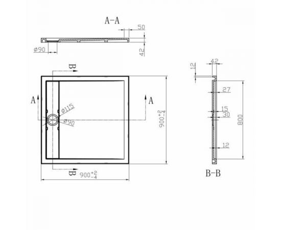 Поддон для душа из искусственного камня Vincea VST-2SR39090W, 900*900*40, белый матовый_, изображение 2