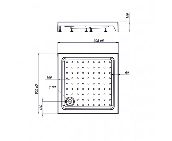 Поддон для душа акриловый Vincea VST-3AS-9090, 900*900*150_, изображение 2