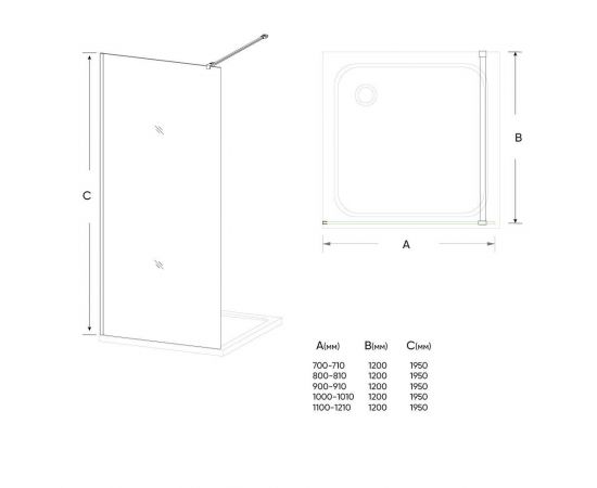 Душевая перегородка Veconi Korato 100x185 стекло матовое профиль черный KR71-100-04-19C1_, изображение 2