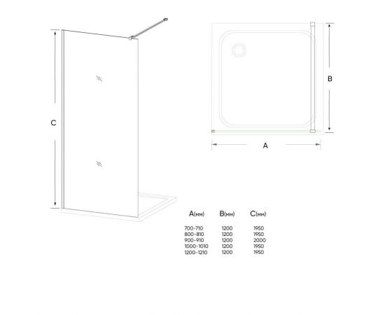 Душевая перегородка Veconi Korato 70x195 стекло матовое профиль хром KR72-70-04-19C1_, изображение 2