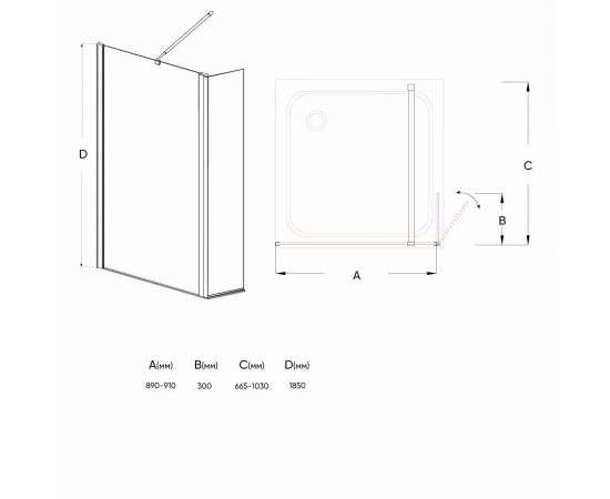 Душевая перегородка Veconi Korato 90x185 стекло прозрачное профиль хром KR75-90-01-19C2_, изображение 2