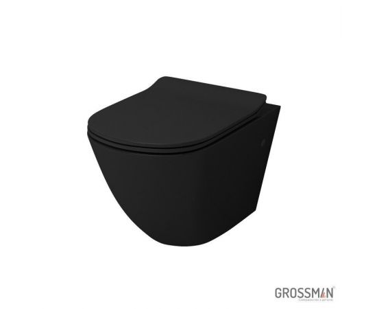 Унитаз подвесной Grossman GR-4411BS безободковый с тонкой крышкой, черный_