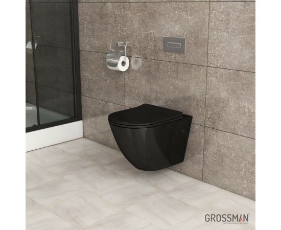 Унитаз подвесной Grossman GR-4411BS безободковый с тонкой крышкой, черный_, изображение 5