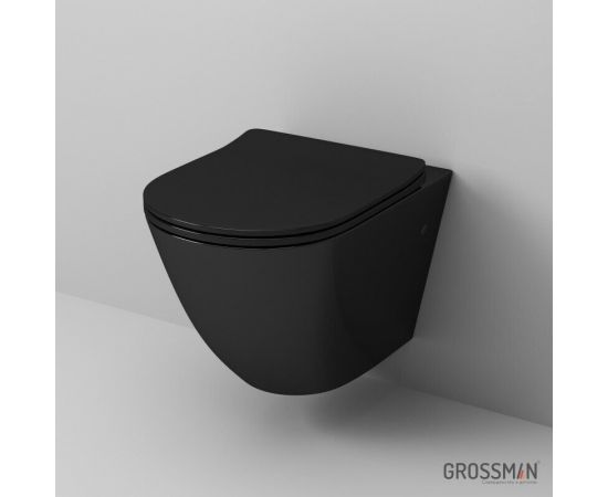 Унитаз подвесной Grossman GR-4411BS безободковый с тонкой крышкой, черный_, изображение 3