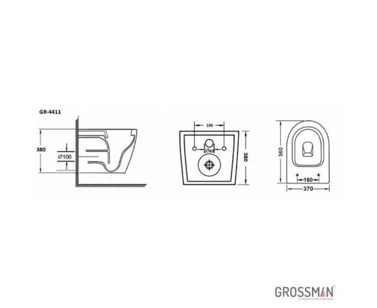 Унитаз подвесной Grossman GR-4411BS безободковый с тонкой крышкой, черный_, изображение 6