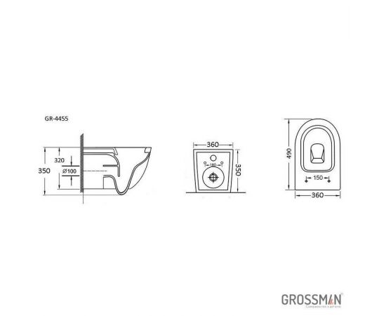 Унитаз подвесной Grossman GR-4455GMS безободковый с тонкой крышкой, серый матовый_, изображение 4