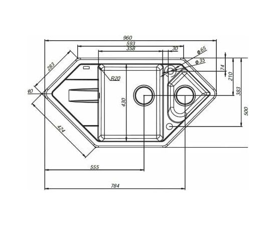 Мойка IDDIS Vane G Granucryl цвет шоколад угловая 1 1/2 чаши размер 960*500 V36C965i87_, изображение 3