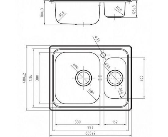 Мойка IDDIS Strit S нерж. сталь полир. 1 1/2 чаша слева 605*480 STR60PXi77_, изображение 2