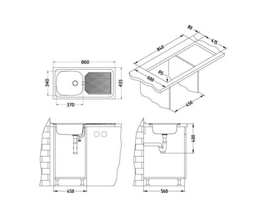 Мойка Alveus BASIC 60 NAT-60 860X435 в комплекте с сифоном_, изображение 3