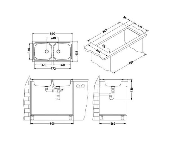 Мойка Alveus BASIC 70 NAT-90 860X435 в комплекте с сифоном_, изображение 3